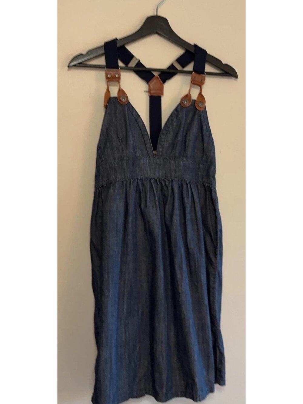 Dollhouse Overall Dress Juniors Small Blue Denim Pinafore Suspender V Neck